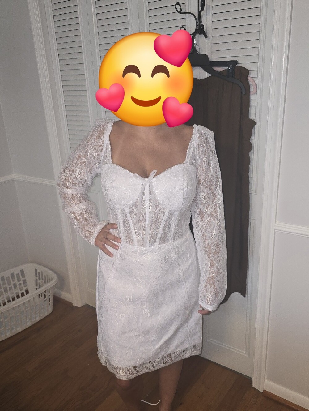White Lace Long Sleeve Corset Mini Dress